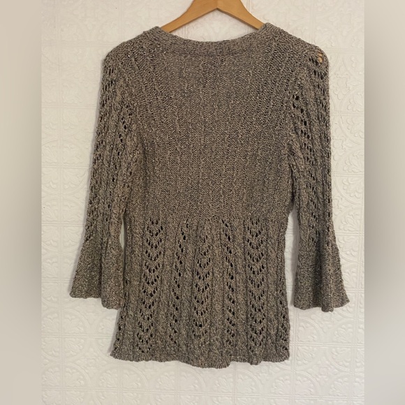 Elena Solan | Open Front Cardigan SWEATER | Gray Satin Marled Knit | Large - Picture 3 of 4